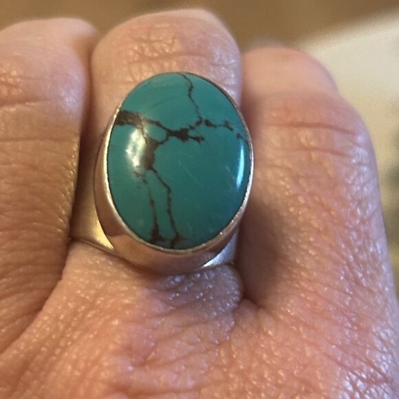 Stunning women's natural sterling silver turquoise statement ring size 8.5 - Picture 5 of 10